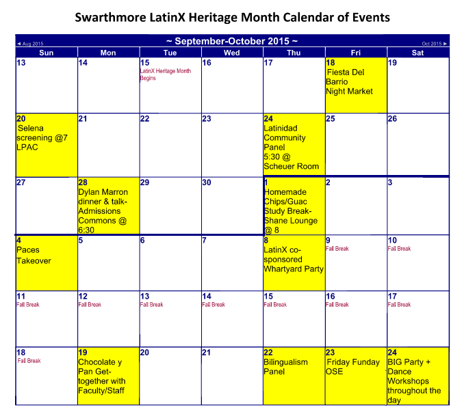 Latinx Calendar of Events :: Intercultural Center :: Swarthmore College