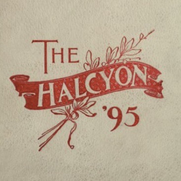 decorative red text The Halcyon '95 on a white background