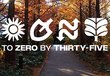 White text that reads "To Zero by Thirty-Five" with symbols of a sun, a shovel, recycling arrows, and a leaf