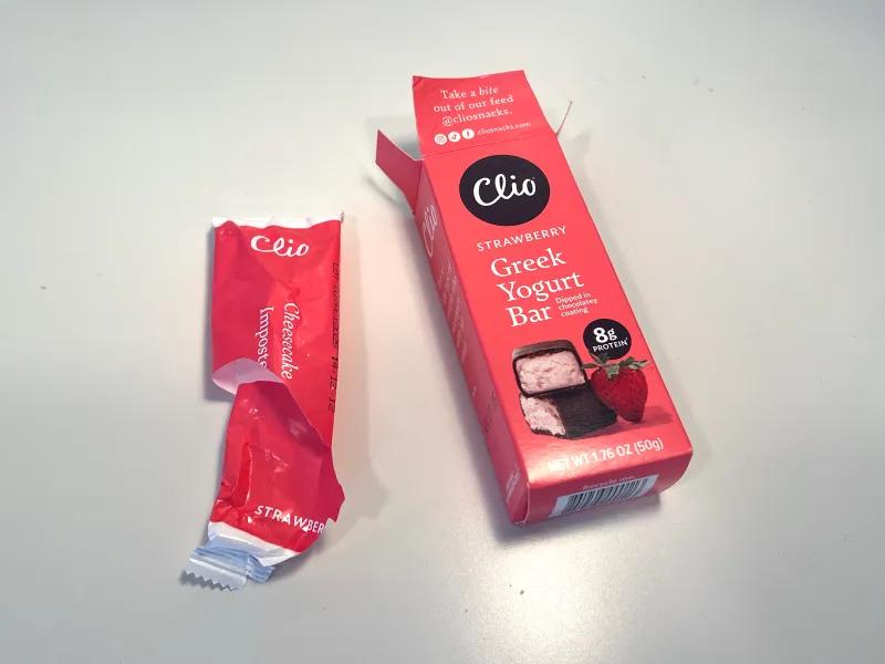 Empty Greek yogurt bar packaging