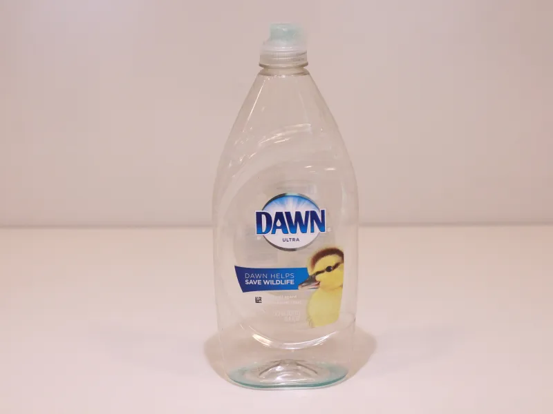 Empty plastic bottle of dish soap