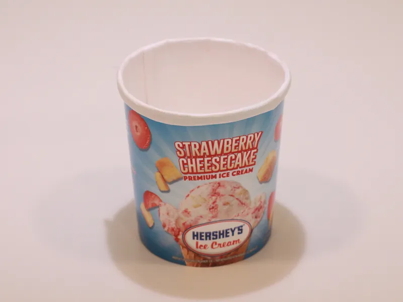 An empty ice cream pint without the lid