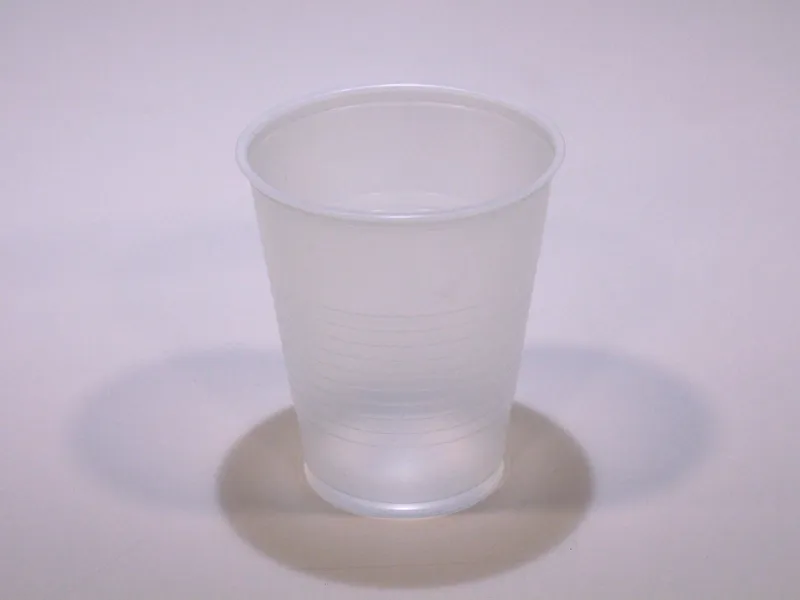 An empty, clear plastic cup