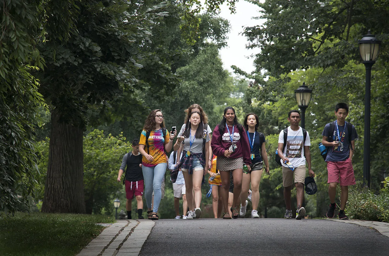 students walking on campus