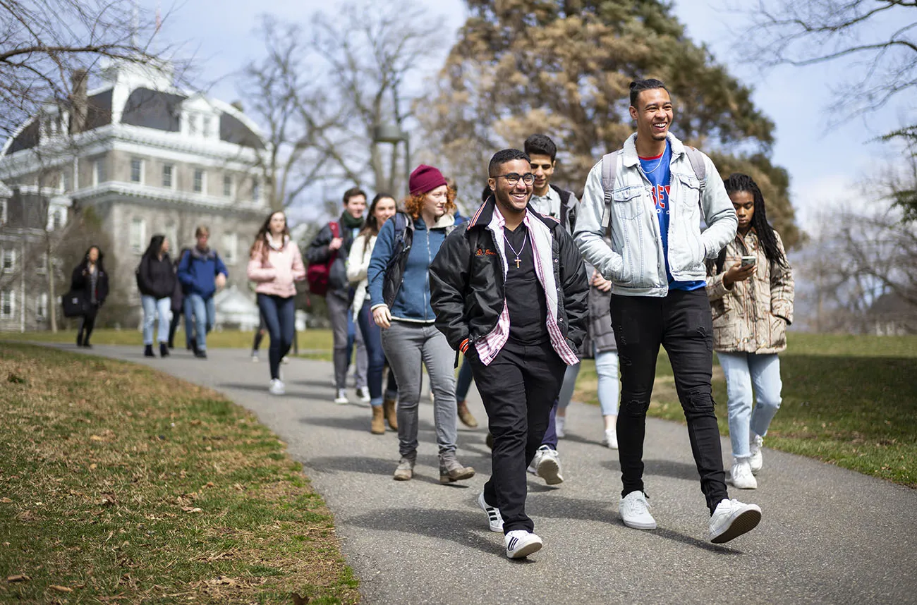 students walking on campus