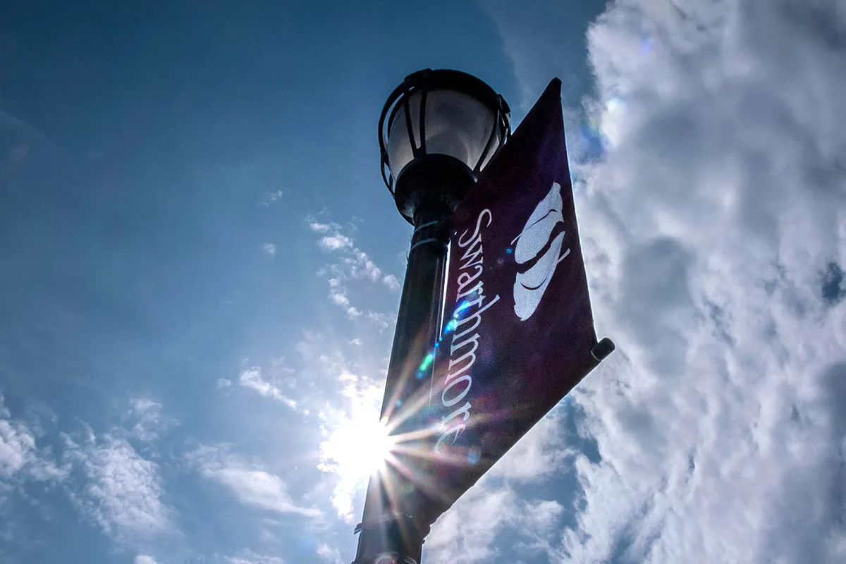 Swarthmore flag on lamppost