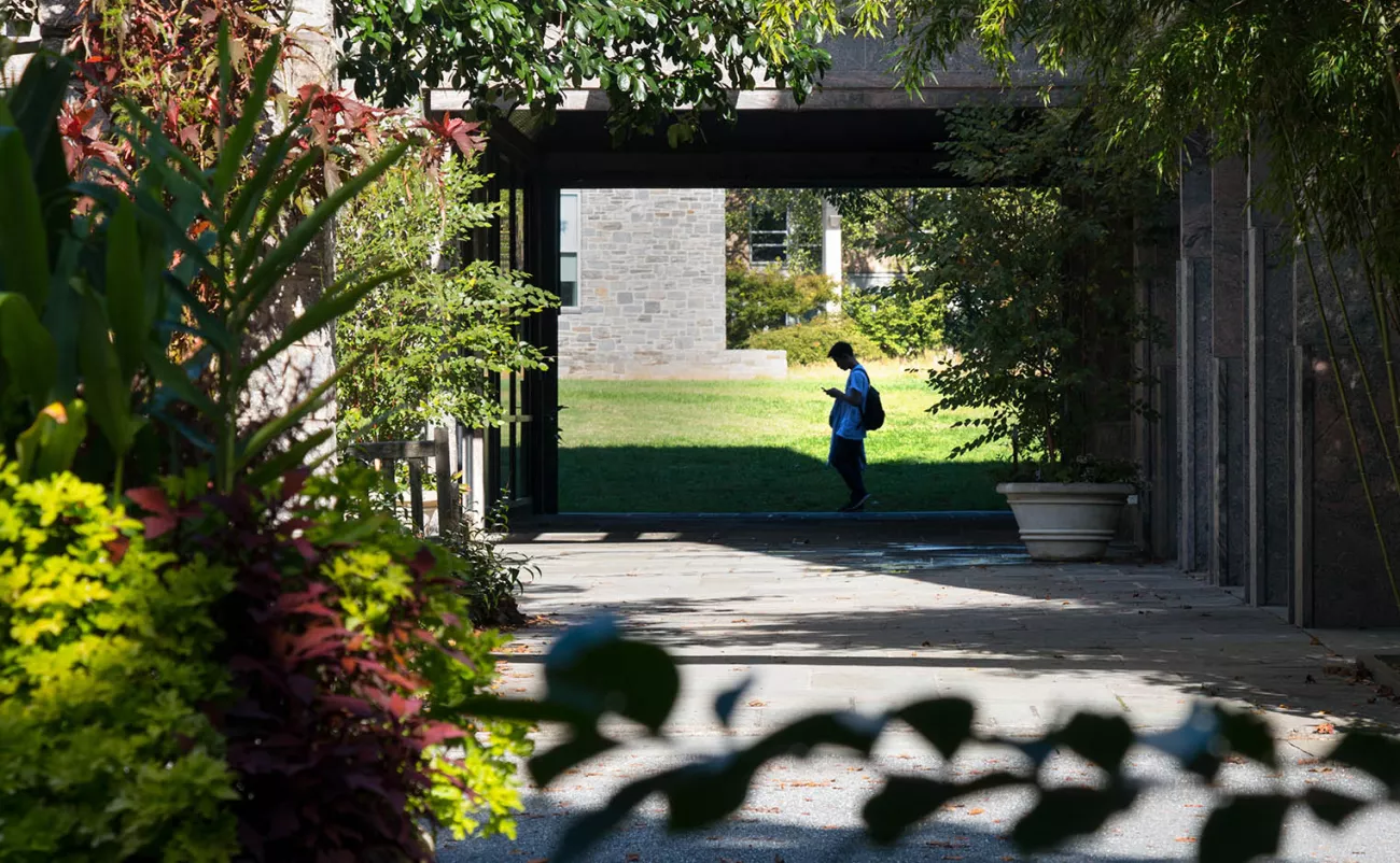 student walking on campus