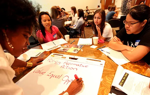 Students working together creating signs