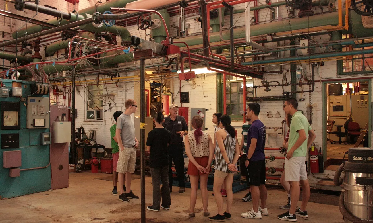 Student's take a tour of the college's steam plant