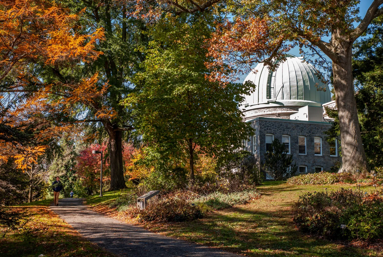 Fall foliage in front of Sproul Observatory