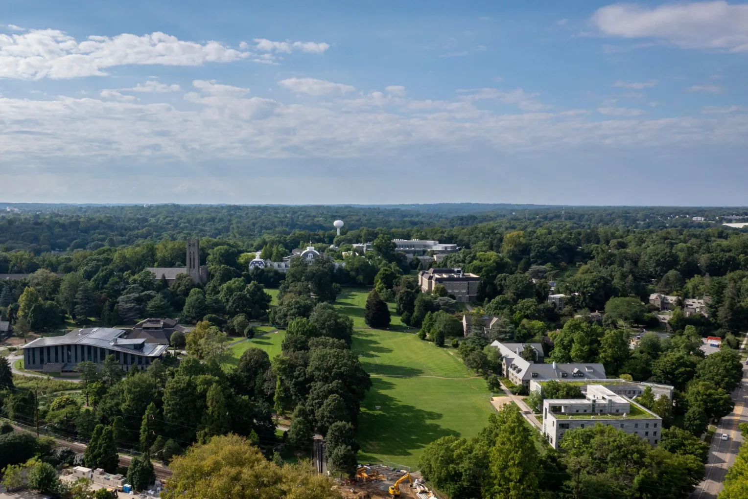 Aerial view of Swarthmore College main lawns