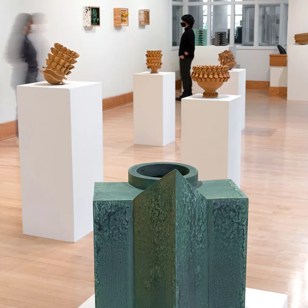 View of List Gallery with sculptures on display