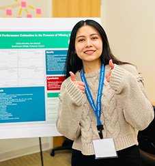 Shikha Shrestha with her poster on Assessing Model Performance Estimation in the Presence of Missing Data.