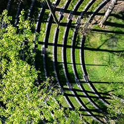 Overhead drone shot of outdoor amphitheater