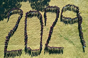 Aerial shot of Class of 2029 members forming "2029"