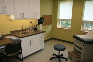 One of the newly-renovated exam rooms in the Worth Student Health Center.