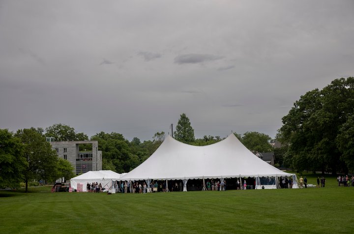 Tent over green lawn