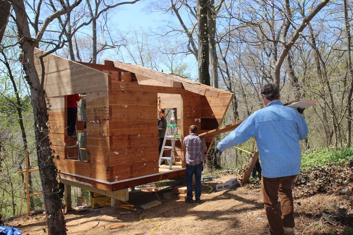 Construction of Jonathon Molloy's campus dwelling, Oxbow. Molloy graduated in 2014.