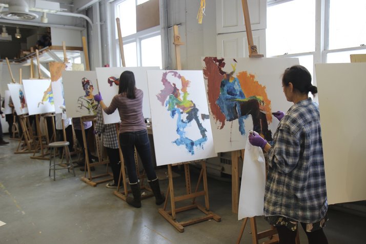 Students painting during a painting course led by Professor Logan Grider.