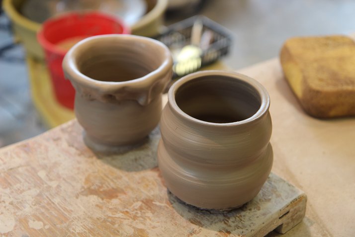 Ceramics, student pottery work pre-firing