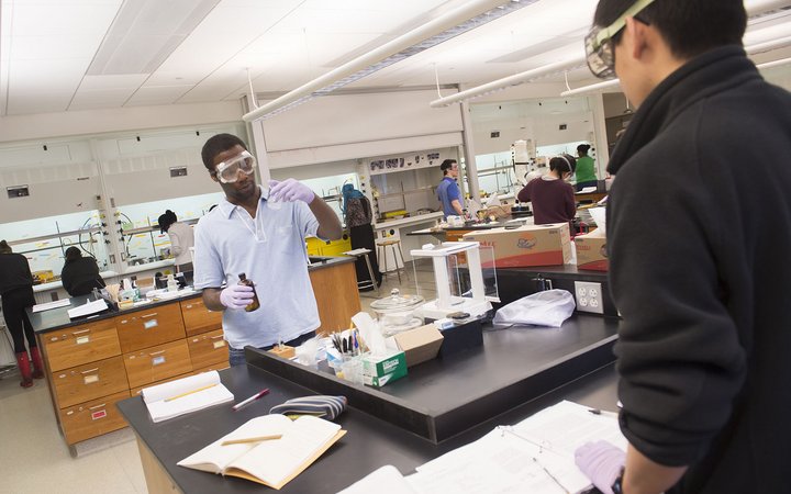 student in chemistry lab