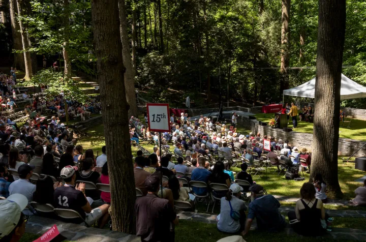Assembled alumni collection in Scott Outdoor Amphitheater