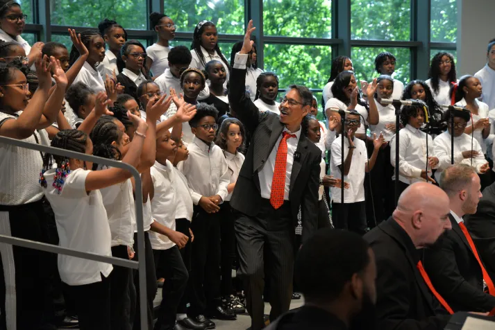 John Alston with members of the Chester Children's Chorus