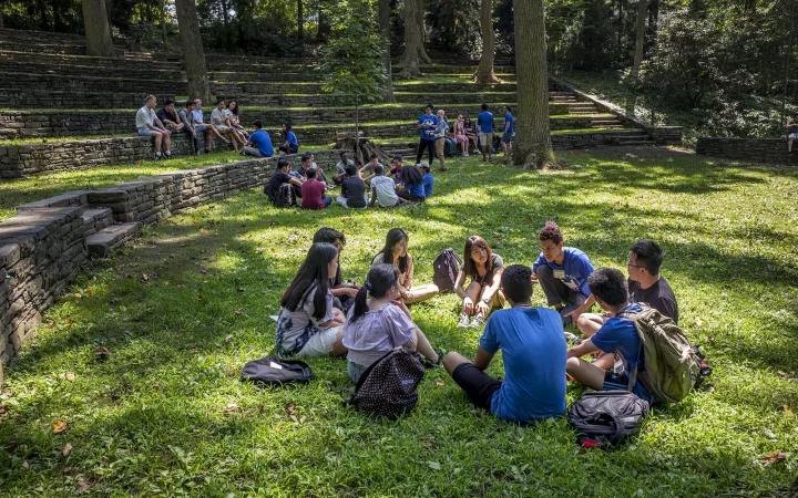 Students gathered in amphitheater 