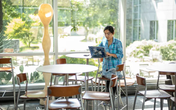 student in science center