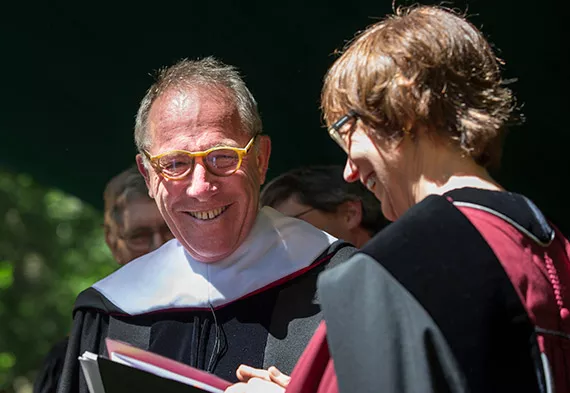 Honorary degree recipient Thomas Laqueur '67 and President Rebecca Chopp