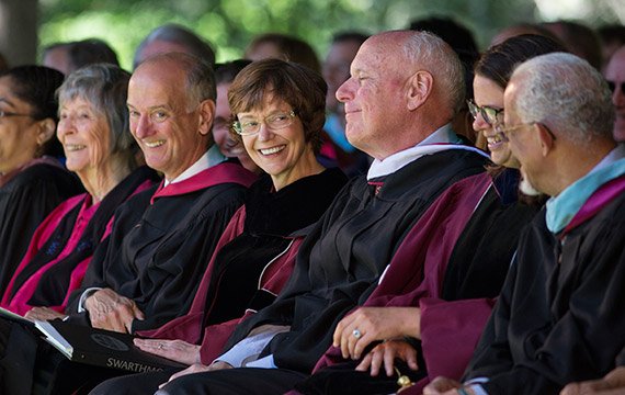 David Singleton ‘68 (fourth from right) read from Edward Parrish’s 1869 convocation remarks