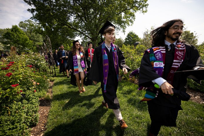 Students process out of garden for commencement