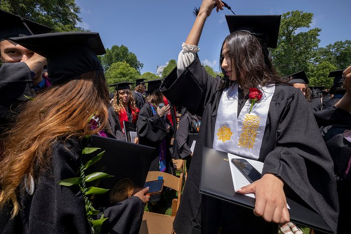 Student turns tassel on graduation cap