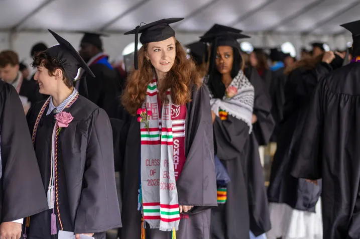 students line up for graduation ceremony