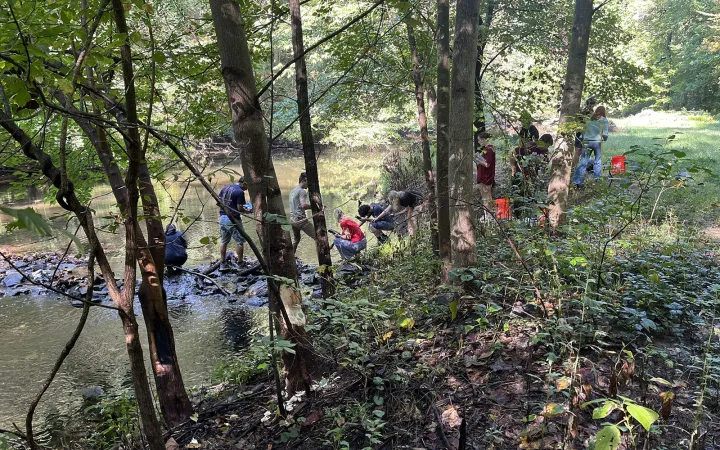 students doing research in crum creek