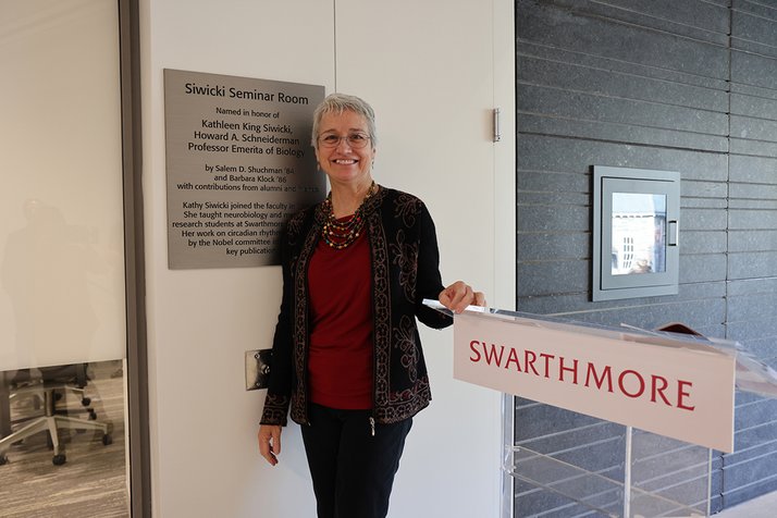 Kathy Siwicki with seminar room named for her
