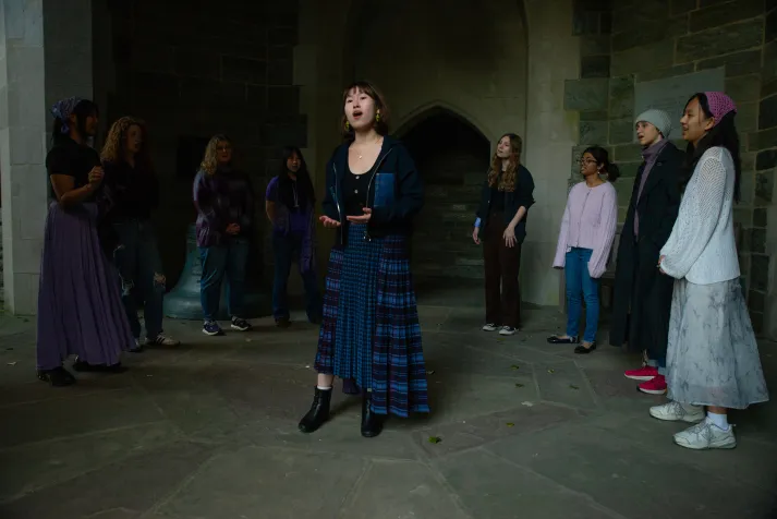 A capella singing in Clothier Bell Tower