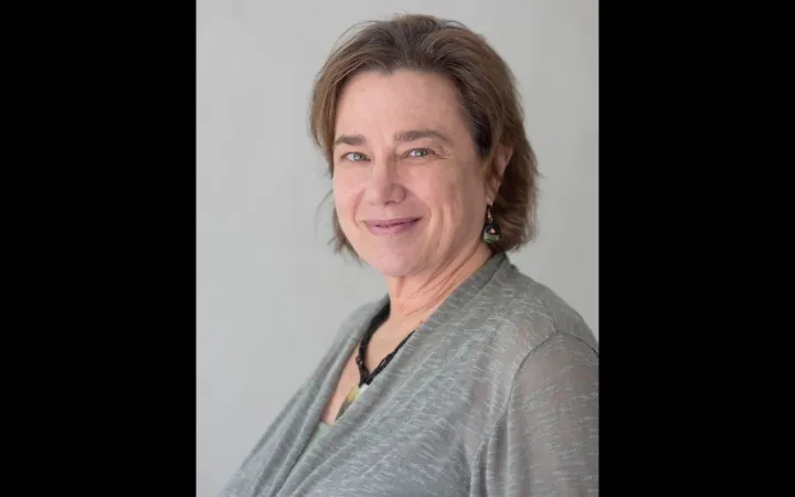 Headshot of a woman with shoulder length brown hair and a grey top.