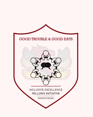 Shield shaped logo for "Good Trouble & Good Eats."