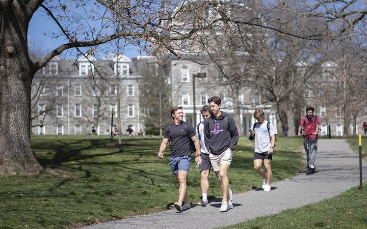 students walking on campus