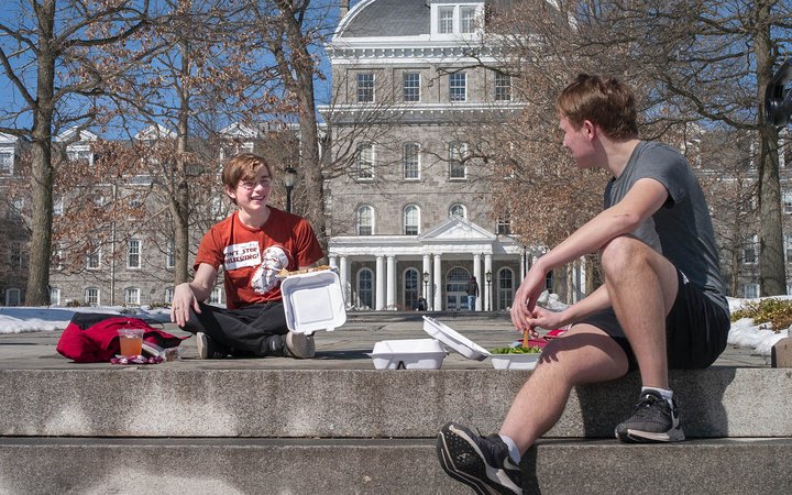 students eating on magill