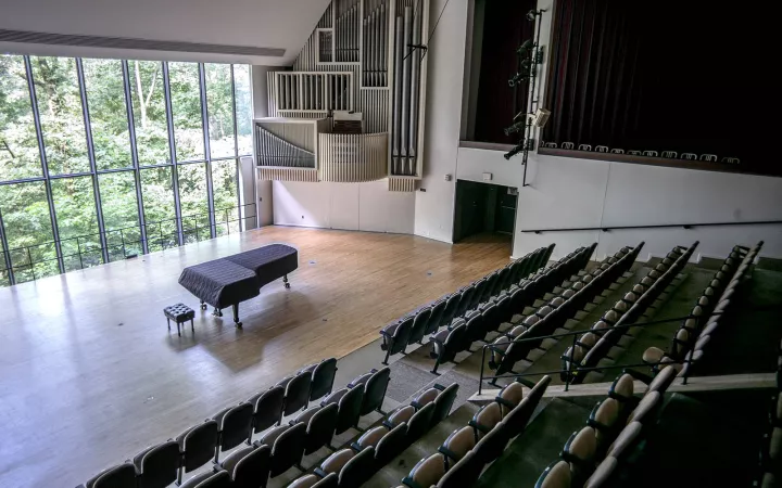 Empty interior of the Lang Performing Arts Center