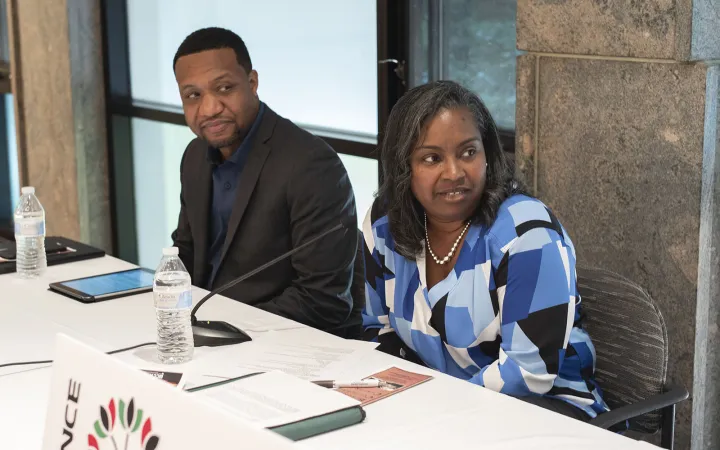 David Jones and Chandra Guinn sitting at table