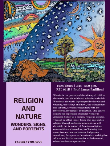 RELG 041B. Religion & Nature: Wonders, Signs, & Portents course poster Fall 2020