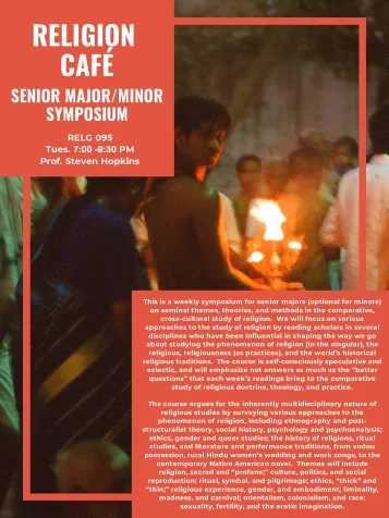 RELG 095. Senior Cafe Symposium course poster Fall 2020