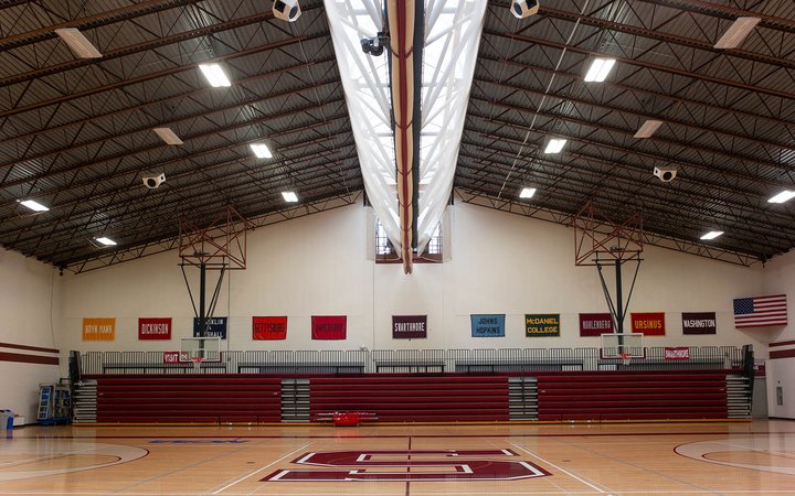 Empty basketball court at Swarthmore College