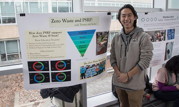 Student with sustainability poster