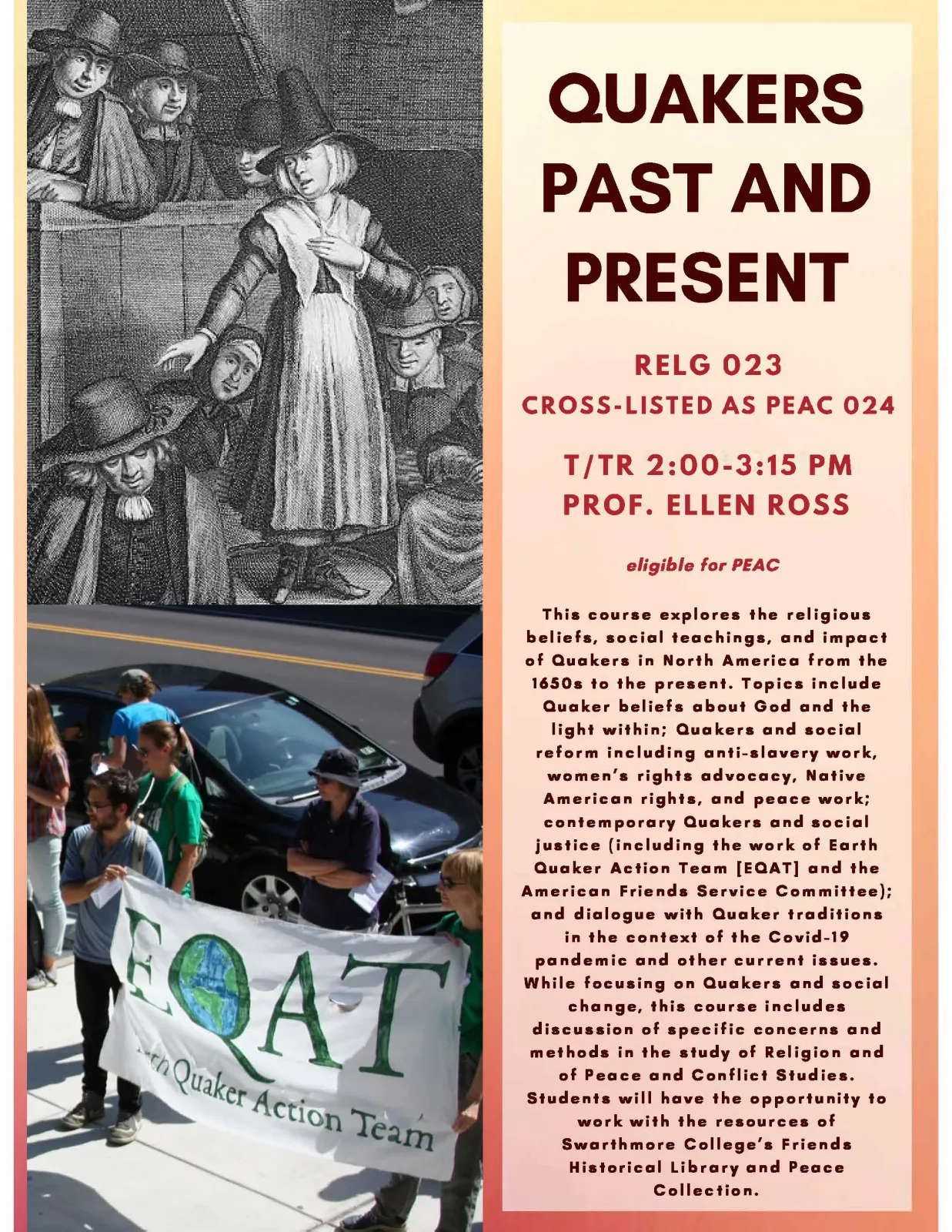 RELG 023. Quakers Past and Present course poster Fall 2020
