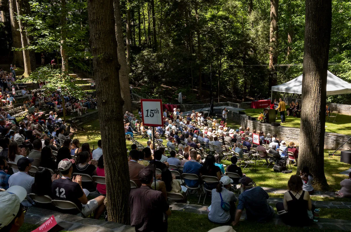Assembled alumni collection in Scott Outdoor Amphitheater