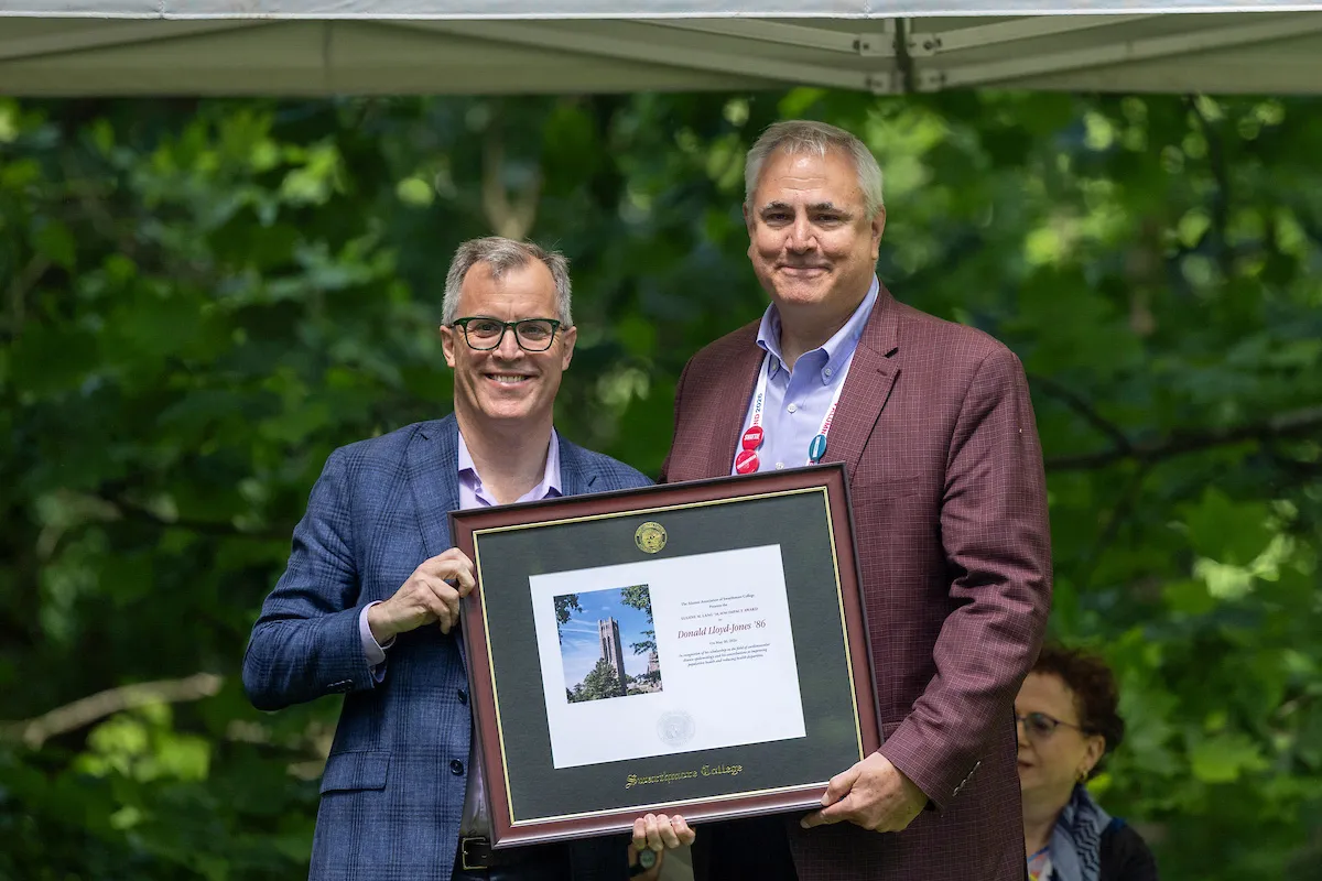Jim Sailer awards Eugene M. Lang ’38, H’81 Impact Award to Donald Lloyd-Jones ’86, P’22